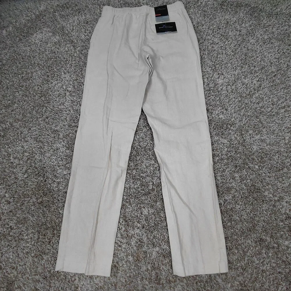 NEW Marc Anthony Linen Blend Pants Mens Small Beige Slim Fit Elastic Back